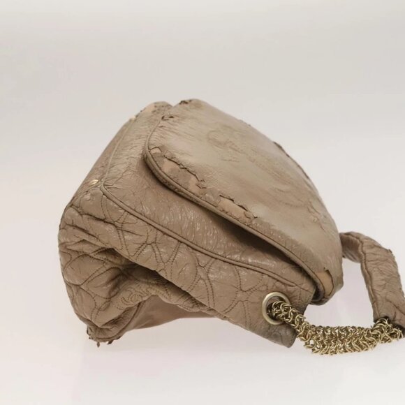 CHANEL Chain Shoulder Bag Vinyl Coated Leather Beige Gold CC - Picture 3 of 15